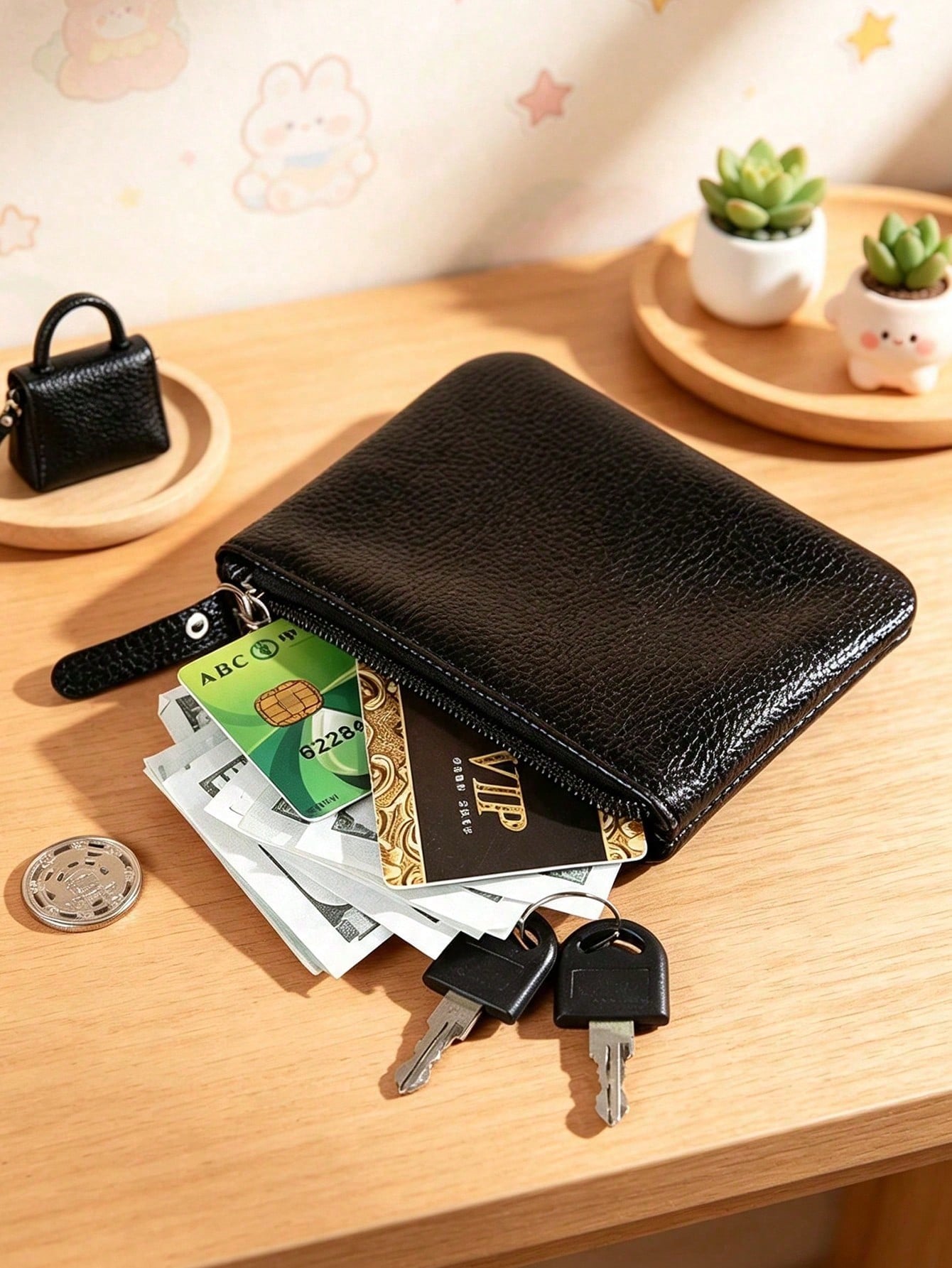 SANRIO 1Pc Hello Kitty Mini Wallet, Cute PU Coin Purse, Fashion PU Leather Small Zipper Wallet & Card Holder, For Keys/ID, Easy-To-Clean Daily Carry Wallet