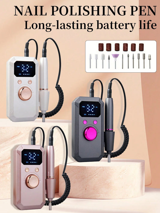 SAUA Rechargeable Electric Nail Drill Professional Portable Nail Grinder, 1600mAh Battery. Suitable For Acrylic And Gel Nail Polishing. Includes 11 Sanding Heads And 20 Sanding Belts. Ideal For Use In