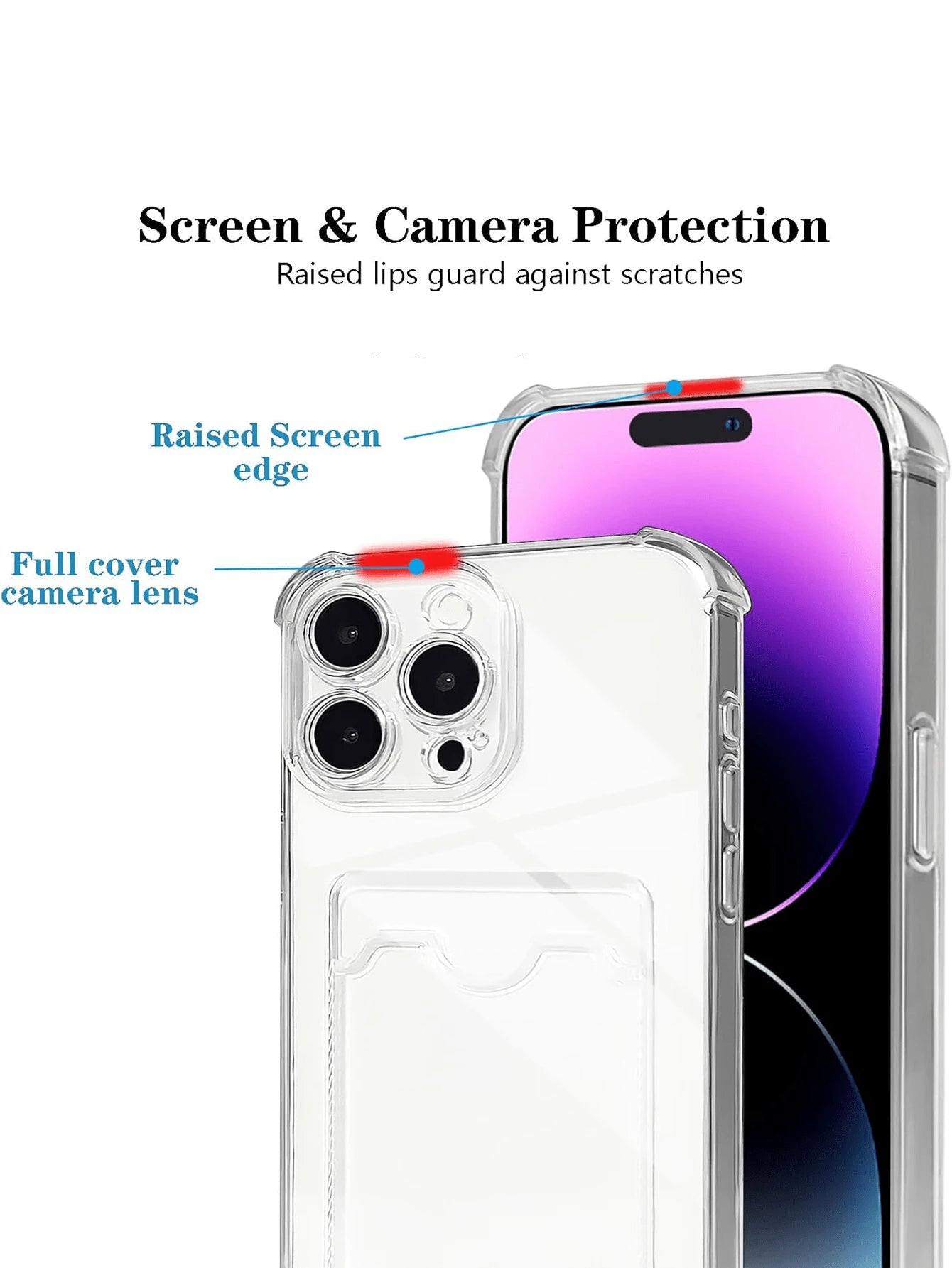 Screen Protection Cardholder Phone Cases Silicone Wallet Card Holder Cardholder Phone Cases Solid Color Material Silicone Cardholder Transparent Card Slot Phone Case, Compatible With Iphone, Galaxy, H