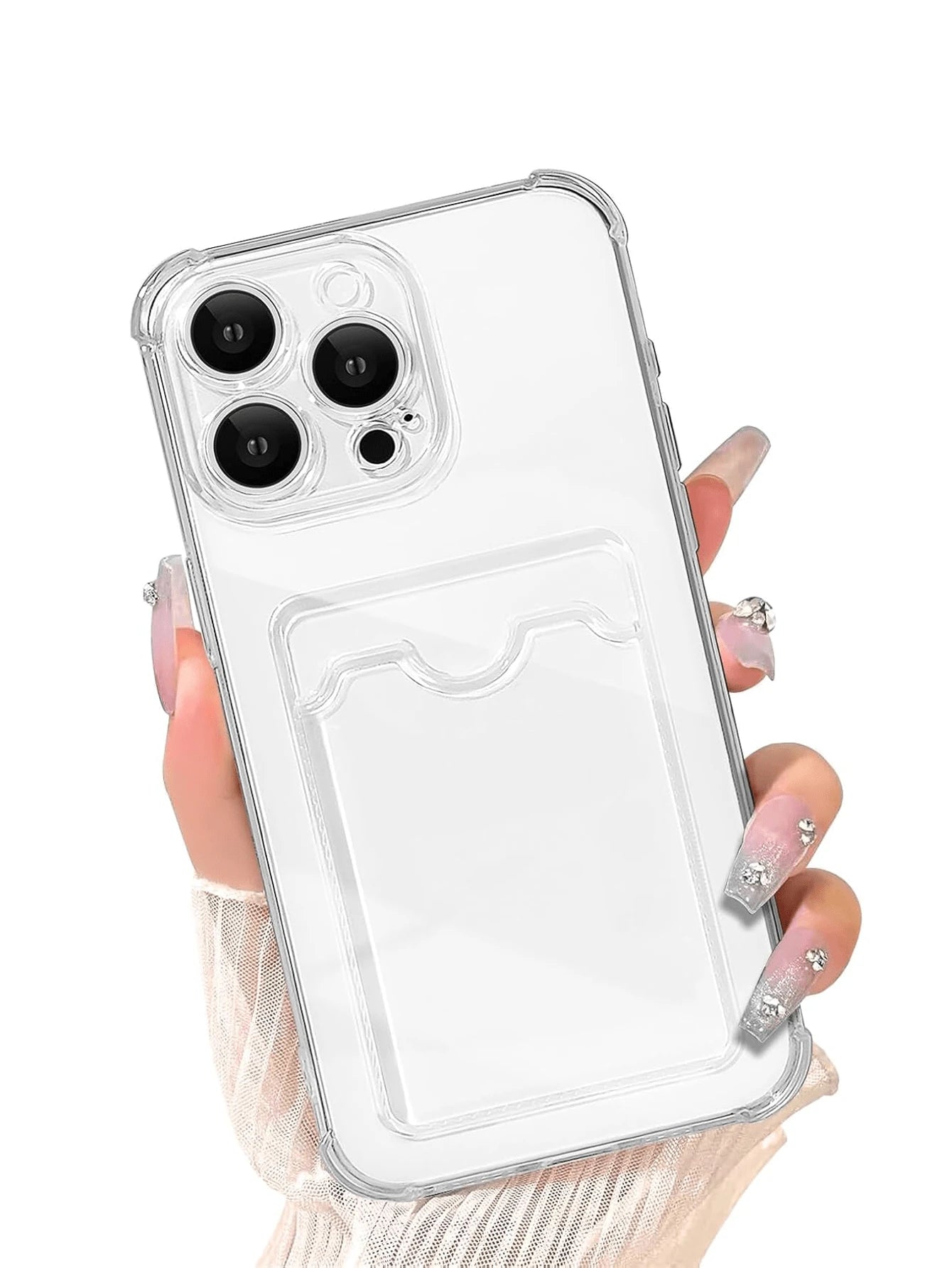 Screen Protection Cardholder Phone Cases Silicone Wallet Card Holder Cardholder Phone Cases Solid Color Material Silicone Cardholder Transparent Card Slot Phone Case, Compatible With Iphone, Galaxy, H