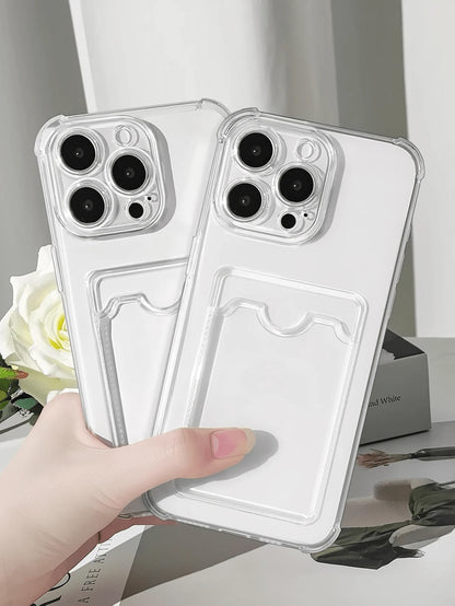 Screen Protection Cardholder Phone Cases Silicone Wallet Card Holder Cardholder Phone Cases Solid Color Material Silicone Cardholder Transparent Card Slot Phone Case, Compatible With Iphone, Galaxy, H