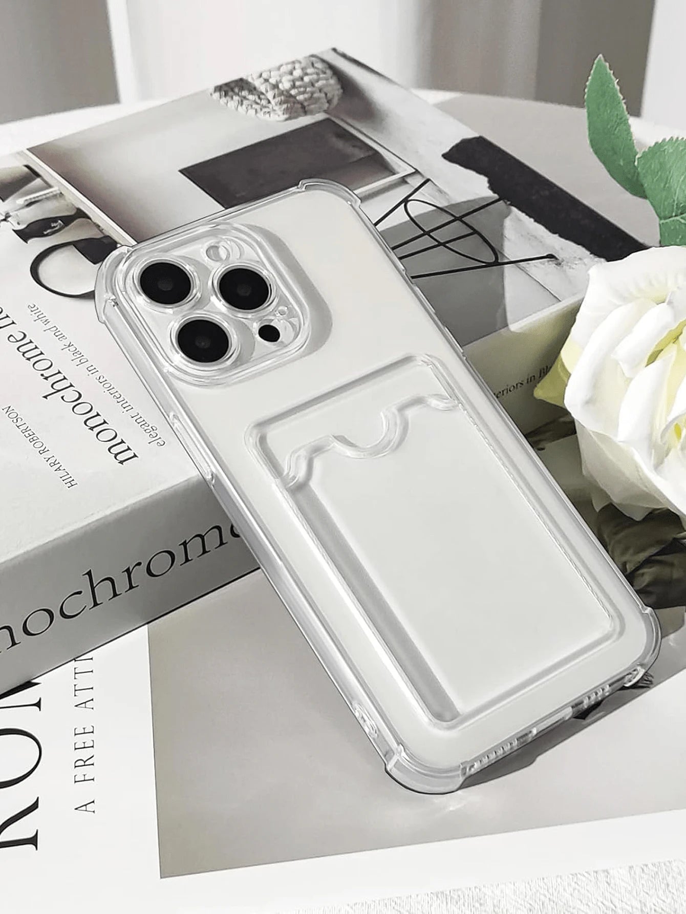 Screen Protection Cardholder Phone Cases Silicone Wallet Card Holder Cardholder Phone Cases Solid Color Material Silicone Cardholder Transparent Card Slot Phone Case, Compatible With Iphone, Galaxy, H