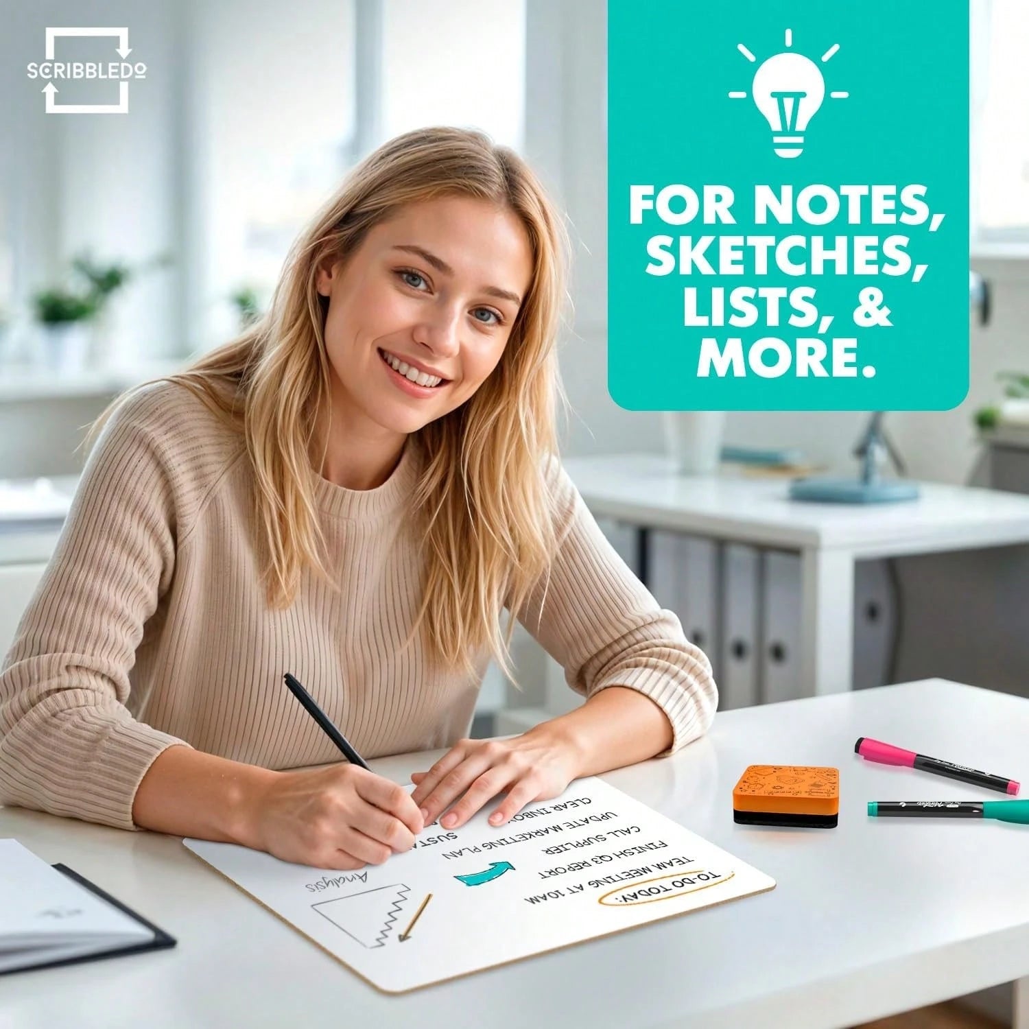 SCRIBBLEDO Small Dry Erase Boards 2 Pack 9x12 Double Sided Whiteboard| Double Sided White Boards, Wipes Clean No Ghosting, Sturdy Engineered Wood
