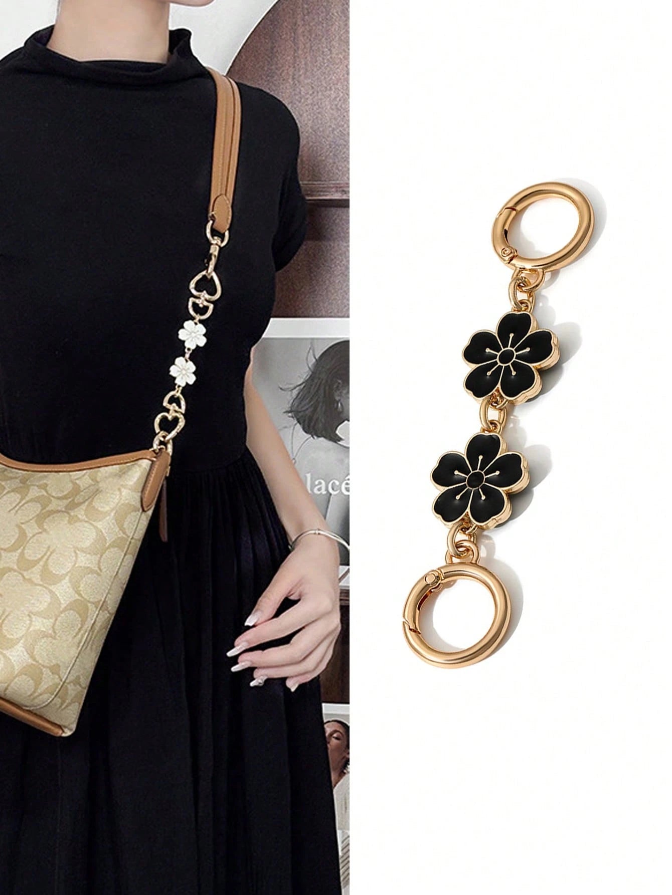 Seka Paul Cherry Blossoms Pattern Bag Extension Chain Underarm Bag Chain For Replacement Shoulder Strap.Cherry Blossoms Shape Fastener Bag Extension Chain Bag Shoulder Strap Bag Accessories Bag Extend