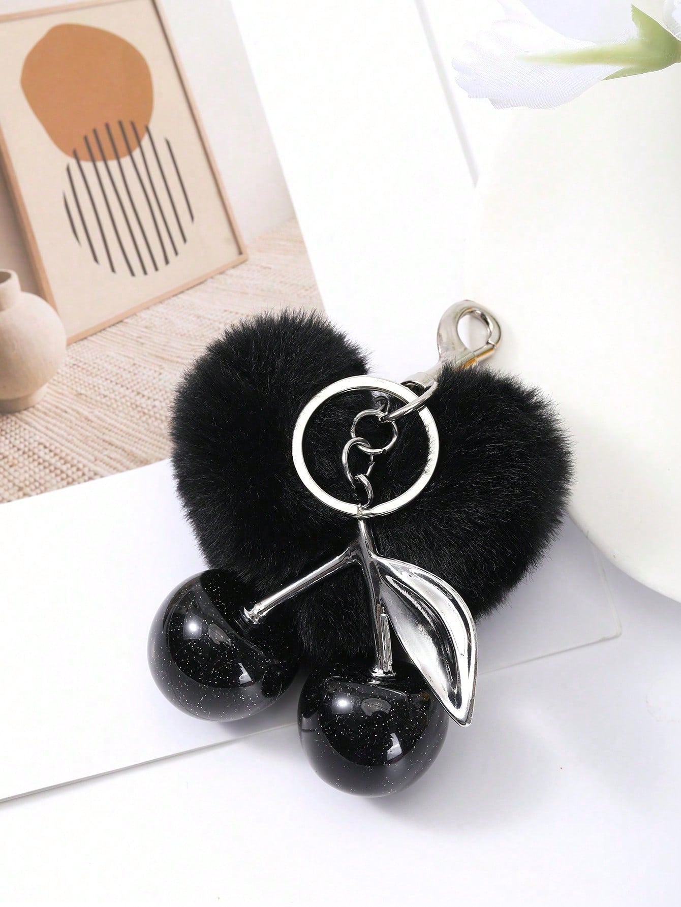 SGIAWETA-1pc Cherry Shaped Keychain- Car Cherry Accessory Keychain, Women On & Valentine's Day (Size: 4.3in/10.92cm X 2.6in/6.6cm, Cherry Size: 1.26in/3.2cm)-Birthdaygift
