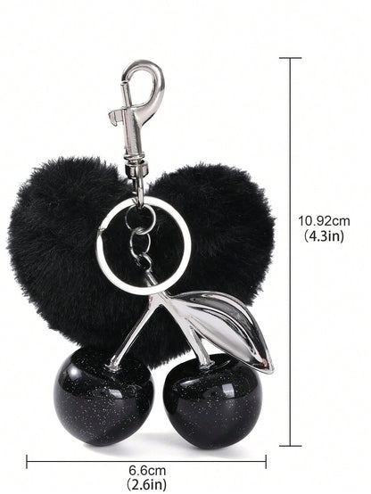SGIAWETA-1pc Cherry Shaped Keychain- Car Cherry Accessory Keychain, Women On & Valentine's Day (Size: 4.3in/10.92cm X 2.6in/6.6cm, Cherry Size: 1.26in/3.2cm)-Birthdaygift