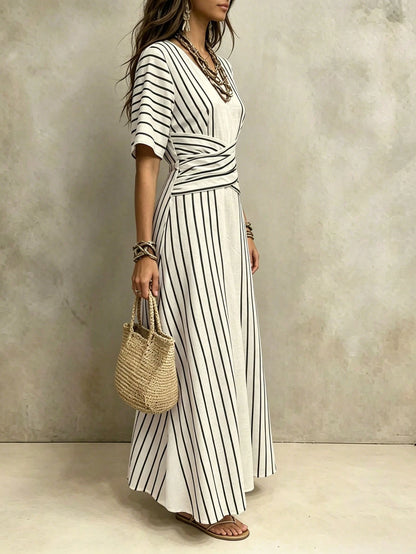 SHEIN Holidaya Women's Light Apricot Casual Elegant Fitted Flared Dress, Summer Party Dress, Graceful Dress For Women