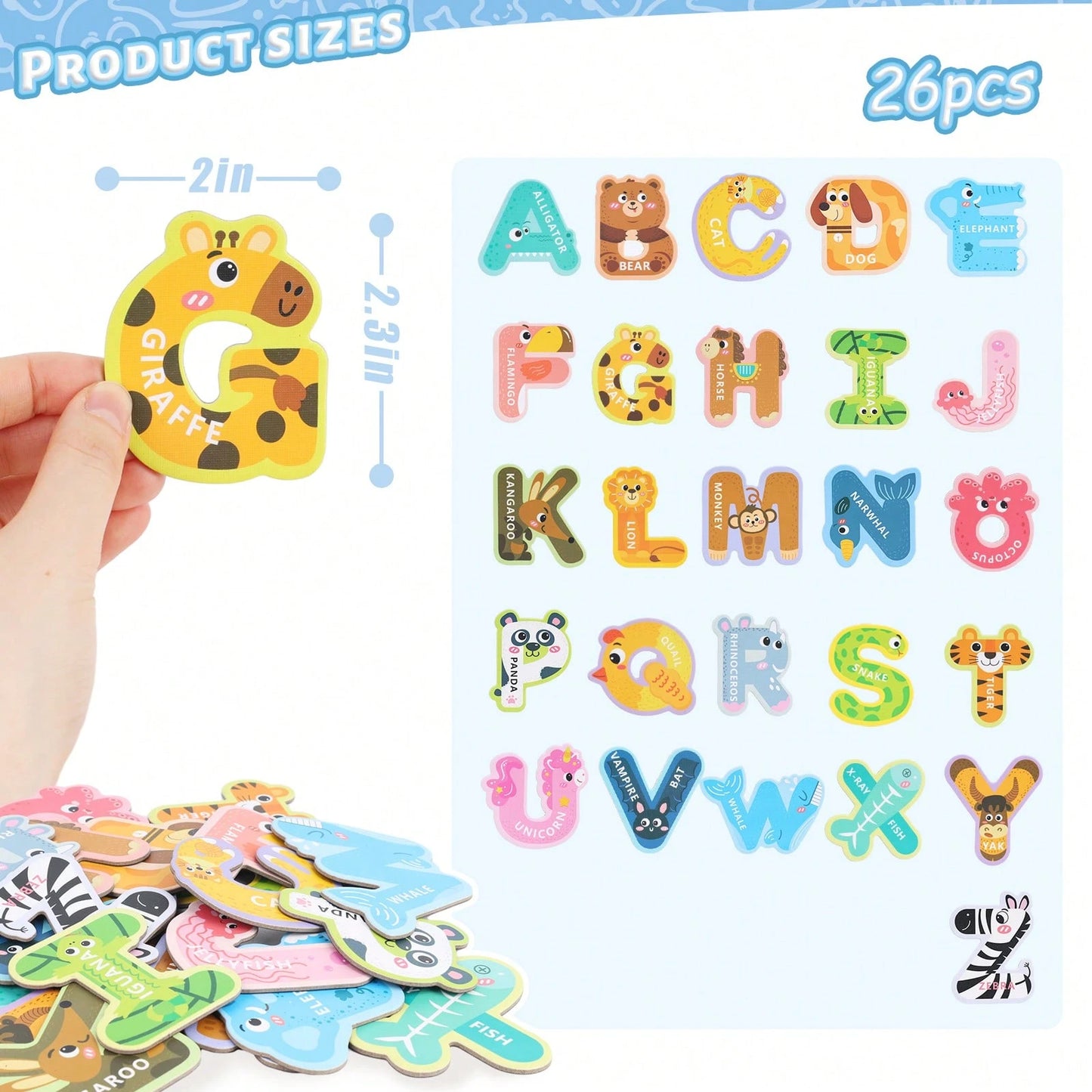 SHINDEL Magnetic Letters For Toddlers, 26 Large Animal Alphabet Magnets, Educational Learning Toys, Fridge Magnetic Letters Set