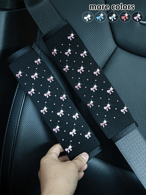 Shiny Bowknot Glittery Soft Fabric Car Seat Belt Shoulder Pad Decoration, Anti-Pinch Comfortable Car Interior Accessory, Suitable For Women, Car Accessories For Women
