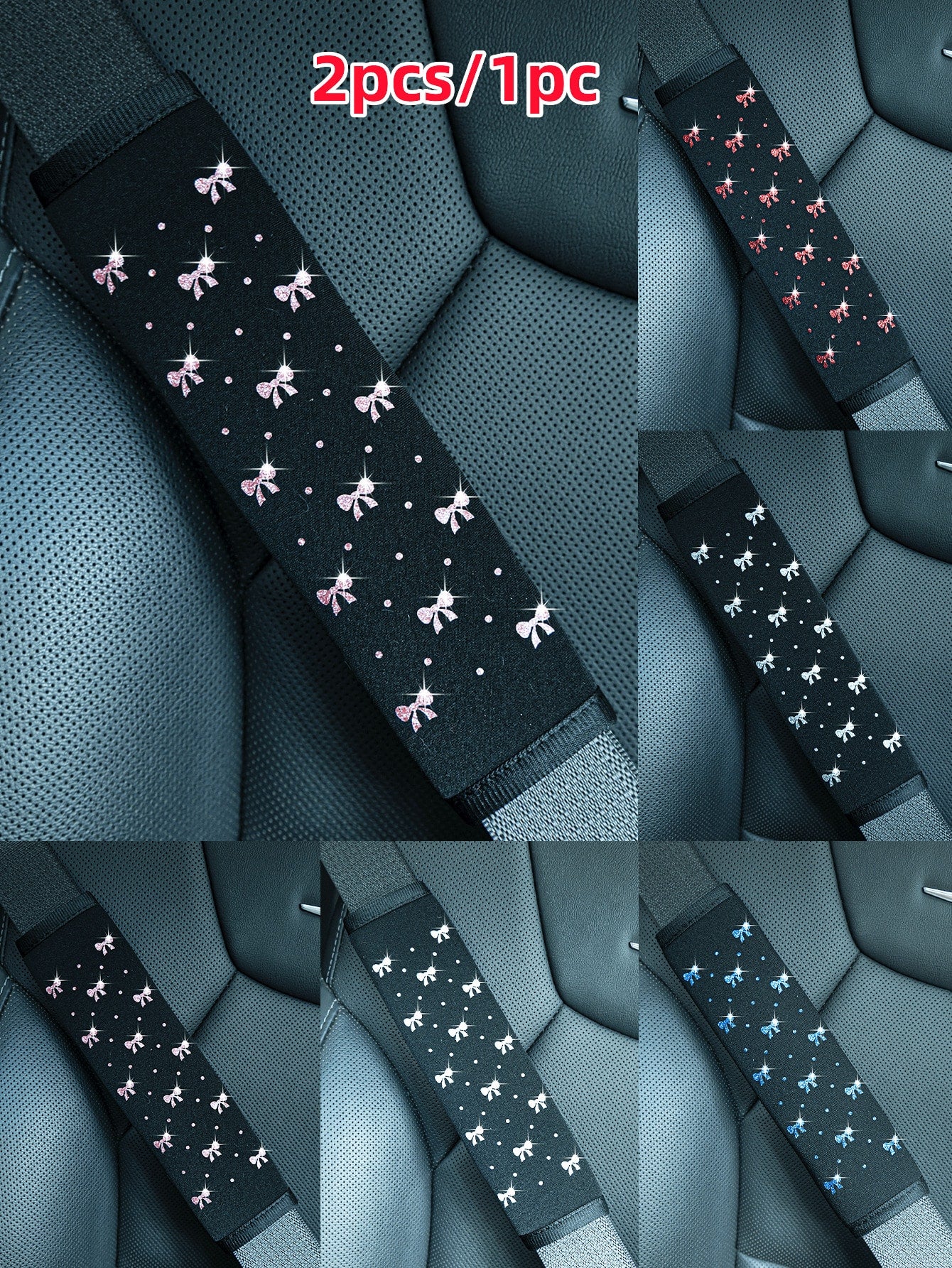 Shiny Bowknot Glittery Soft Fabric Car Seat Belt Shoulder Pad Decoration, Anti-Pinch Comfortable Car Interior Accessory, Suitable For Women, Car Accessories For Women
