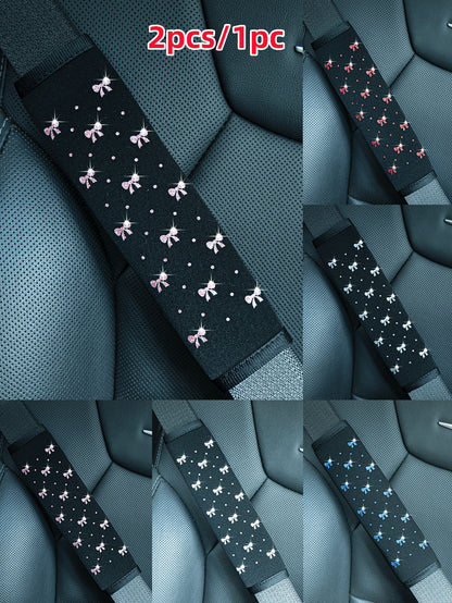 Shiny Bowknot Glittery Soft Fabric Car Seat Belt Shoulder Pad Decoration, Anti-Pinch Comfortable Car Interior Accessory, Suitable For Women, Car Accessories For Women