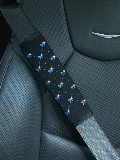 Shiny Bowknot Glittery Soft Fabric Car Seat Belt Shoulder Pad Decoration, Anti-Pinch Comfortable Car Interior Accessory, Suitable For Women, Car Accessories For Women