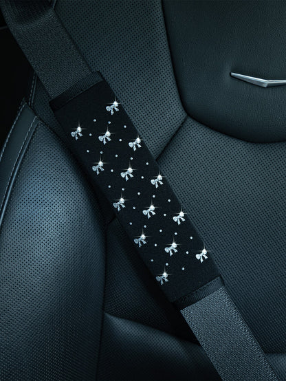 Shiny Bowknot Glittery Soft Fabric Car Seat Belt Shoulder Pad Decoration, Anti-Pinch Comfortable Car Interior Accessory, Suitable For Women, Car Accessories For Women