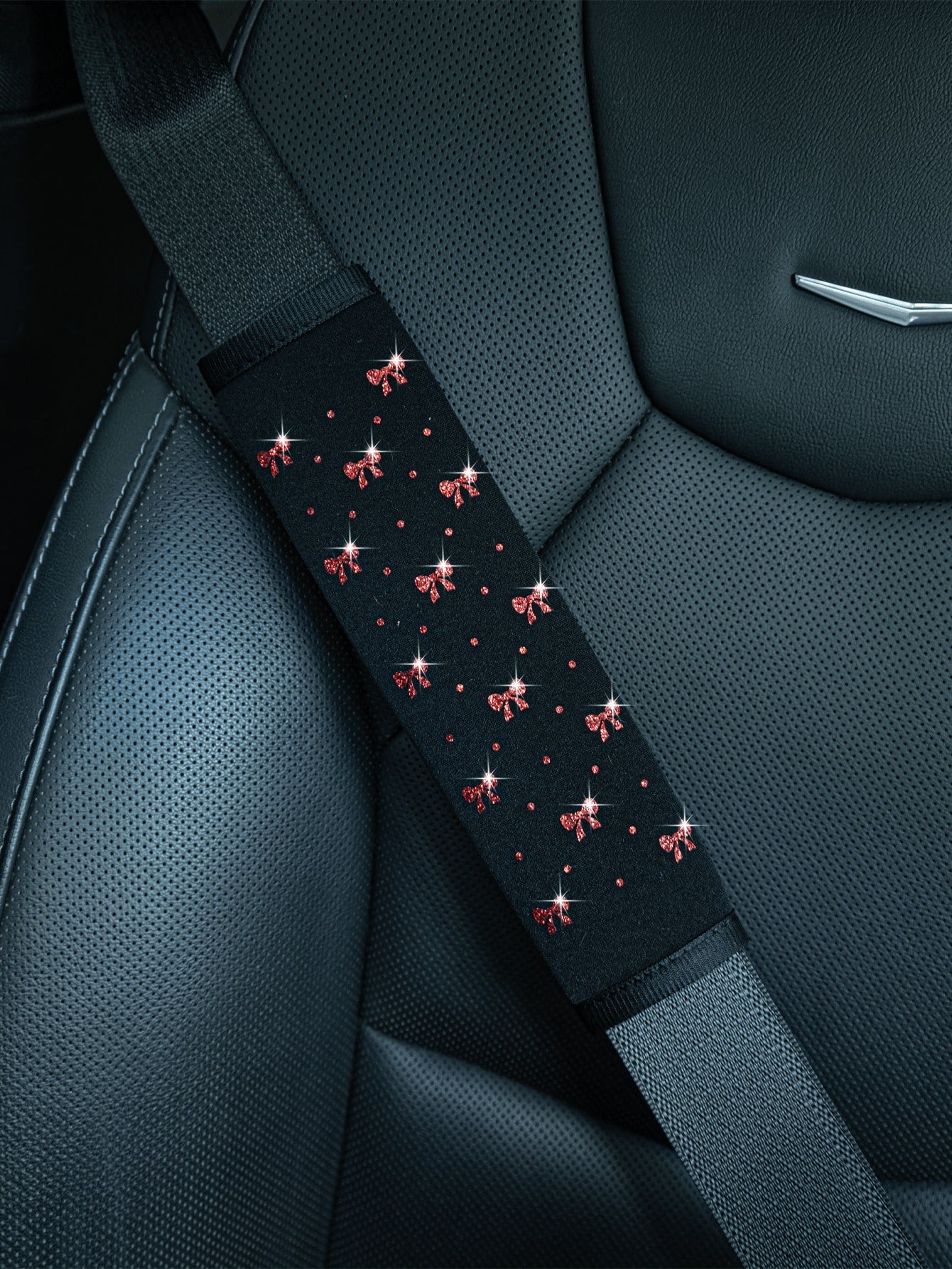 Shiny Bowknot Glittery Soft Fabric Car Seat Belt Shoulder Pad Decoration, Anti-Pinch Comfortable Car Interior Accessory, Suitable For Women, Car Accessories For Women