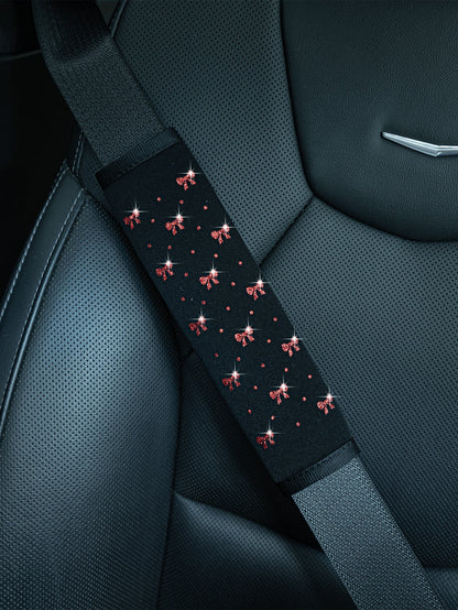 Shiny Bowknot Glittery Soft Fabric Car Seat Belt Shoulder Pad Decoration, Anti-Pinch Comfortable Car Interior Accessory, Suitable For Women, Car Accessories For Women