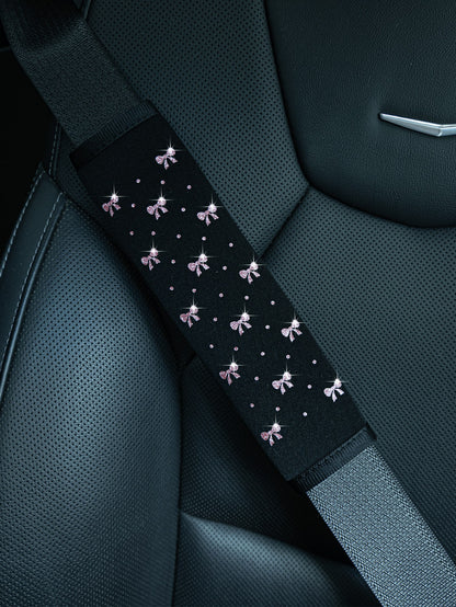 Shiny Bowknot Glittery Soft Fabric Car Seat Belt Shoulder Pad Decoration, Anti-Pinch Comfortable Car Interior Accessory, Suitable For Women, Car Accessories For Women