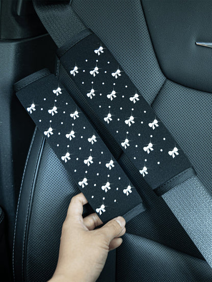 Shiny Bowknot Glittery Soft Fabric Car Seat Belt Shoulder Pad Decoration, Anti-Pinch Comfortable Car Interior Accessory, Suitable For Women, Car Accessories For Women