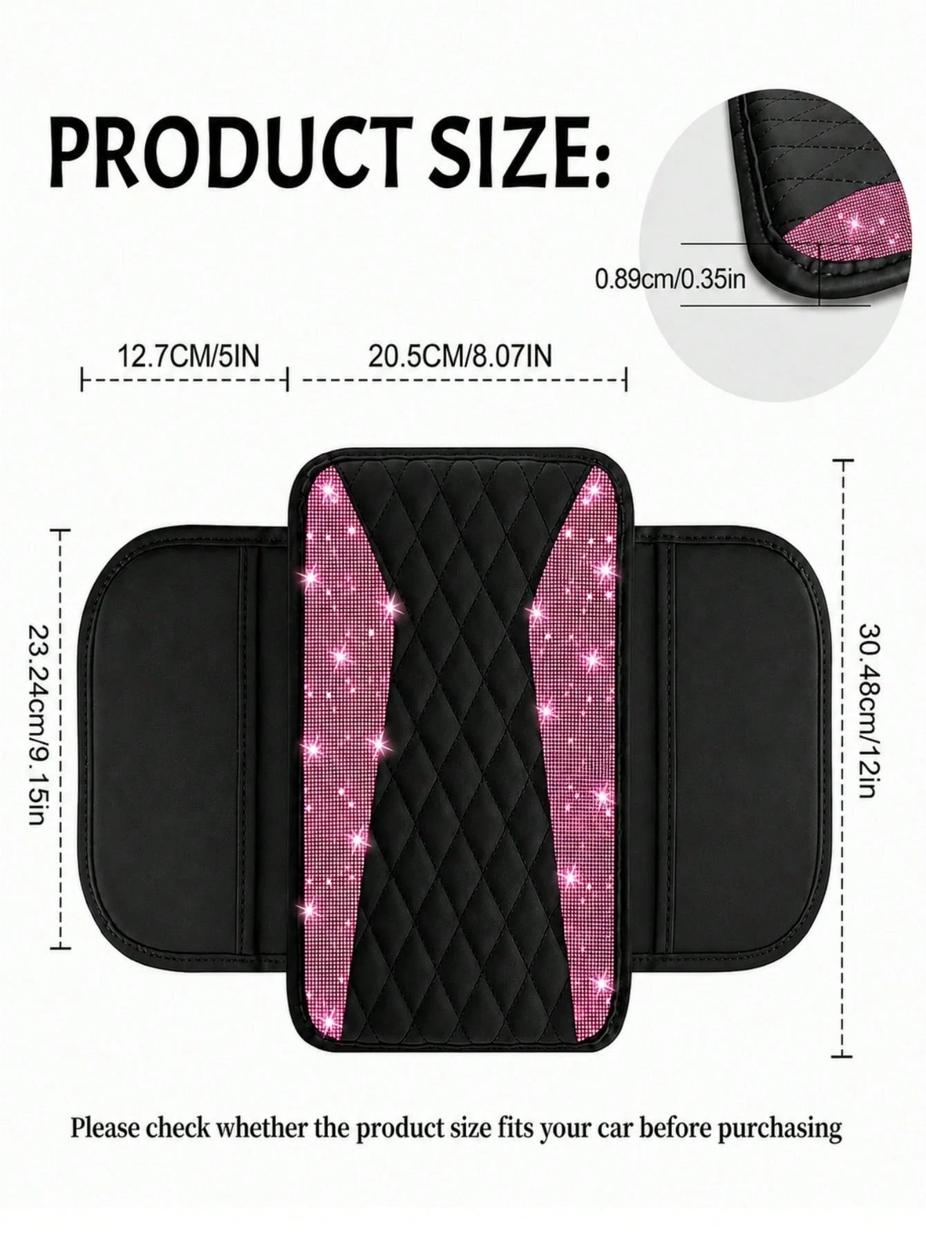 Shiny Car Armrest Cover, Sparkling Rhinestone Center Console Protector With Storage Pocket, Soft Leather Car Interior Accessory, Suitable For Women