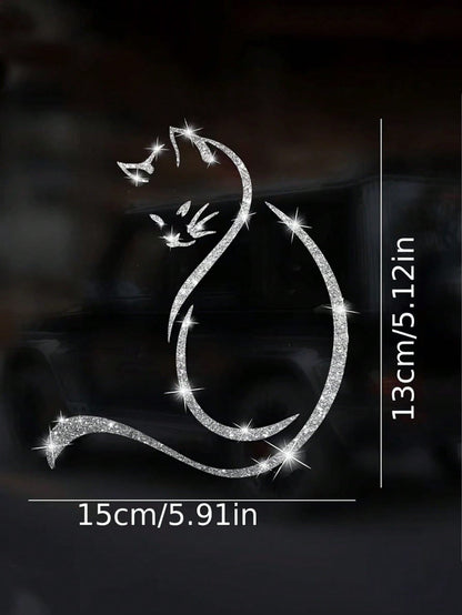 Shiny Glitter Rainbow Cat Car Sticker, Cute Cartoon Animal Vinyl Decal, Waterproof Self-Adhesive Decals For Auto Window, Motorcycle, Laptop & Home Decor