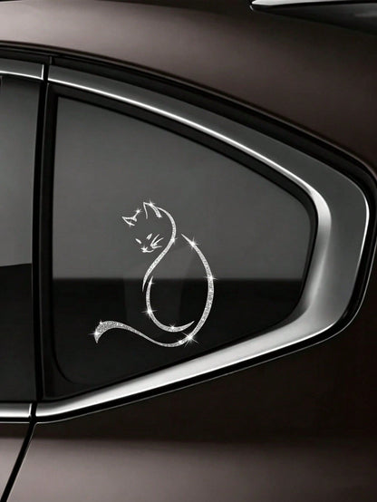 Shiny Glitter Rainbow Cat Car Sticker, Cute Cartoon Animal Vinyl Decal, Waterproof Self-Adhesive Decals For Auto Window, Motorcycle, Laptop & Home Decor