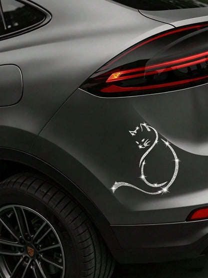 Shiny Glitter Rainbow Cat Car Sticker, Cute Cartoon Animal Vinyl Decal, Waterproof Self-Adhesive Decals For Auto Window, Motorcycle, Laptop & Home Decor