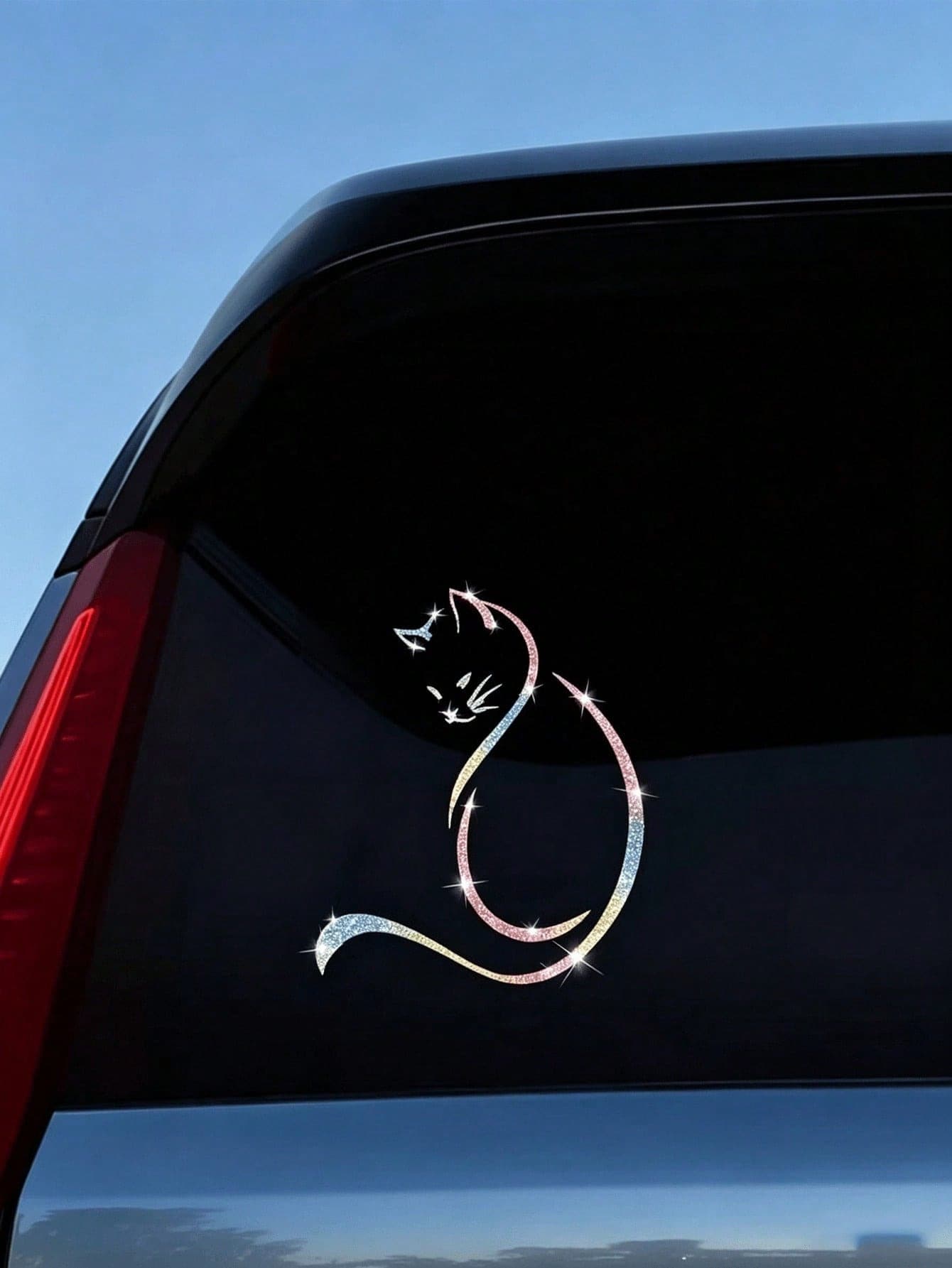 Shiny Glitter Rainbow Cat Car Sticker, Cute Cartoon Animal Vinyl Decal, Waterproof Self-Adhesive Decals For Auto Window, Motorcycle, Laptop & Home Decor