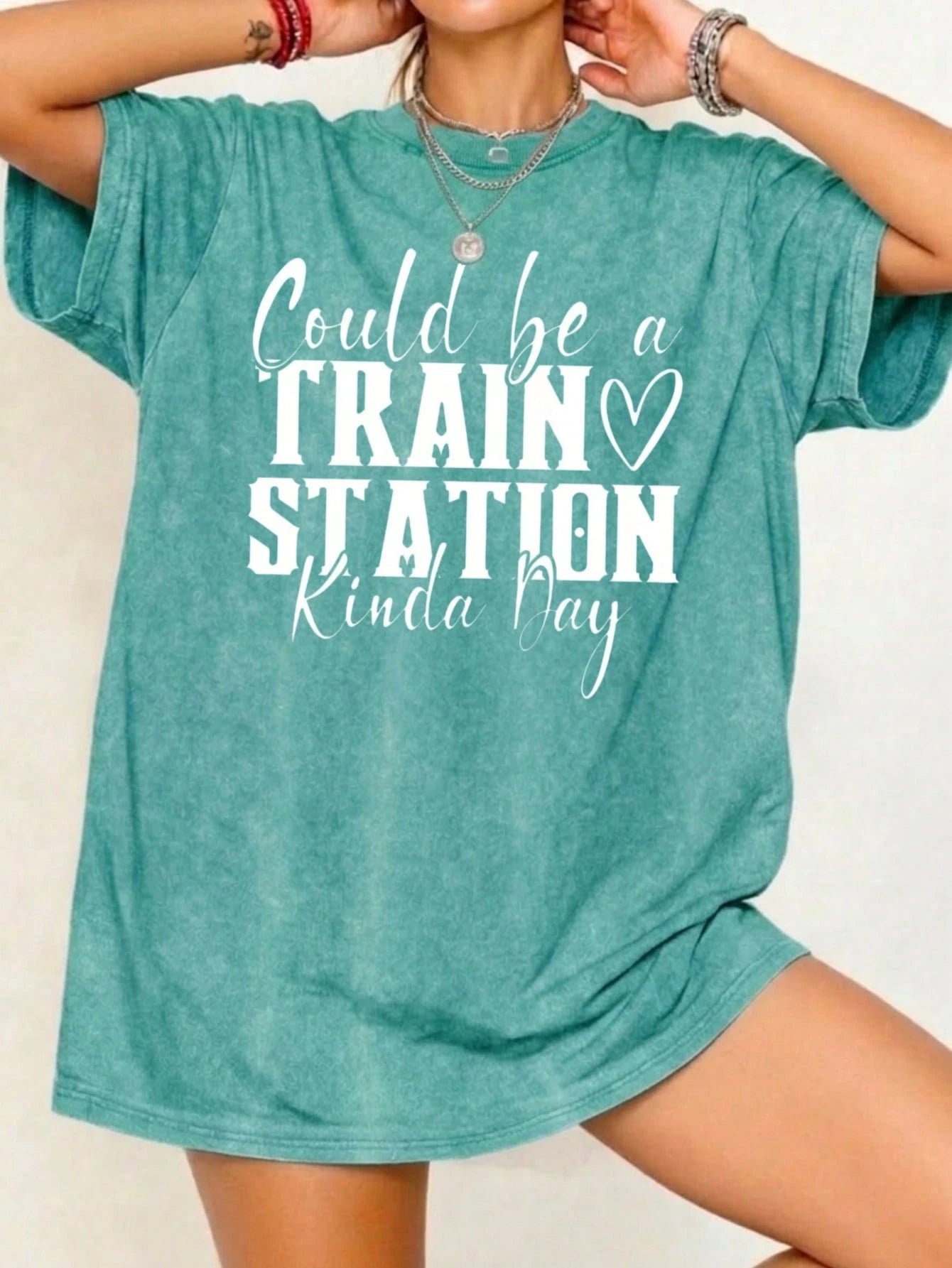 Short Sleeve Washed T-Shirt Could Be A Train Station Kinda Day 100% Cotton, Comfortable, Retro, And Fashionable Versatile Y2K, Daily Wear, Gift
