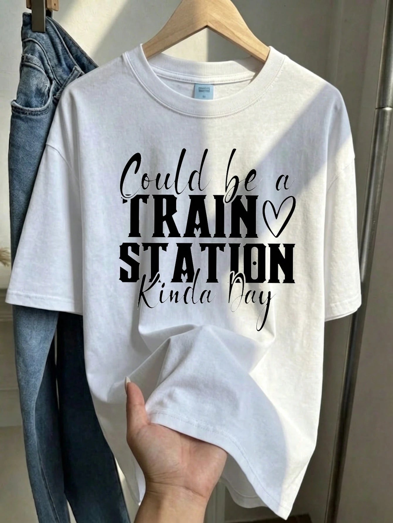 Short Sleeve Washed T-Shirt Could Be A Train Station Kinda Day 100% Cotton, Comfortable, Retro, And Fashionable Versatile Y2K, Daily Wear, Gift