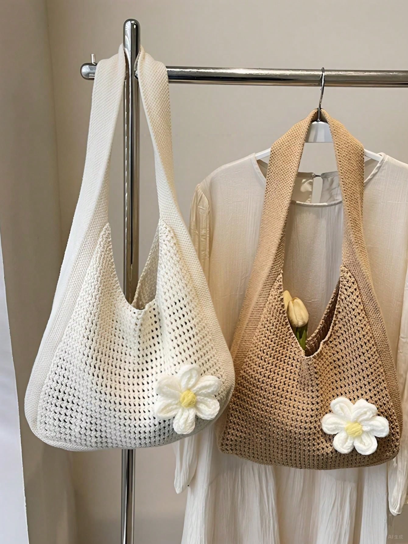 Shoulder Woven Bag, New Vacation Casual Beach Bag, Crochet Woven Tote Handbag, Back To School Student Project Bag, Beach Bag, Holiday,Straw Bag