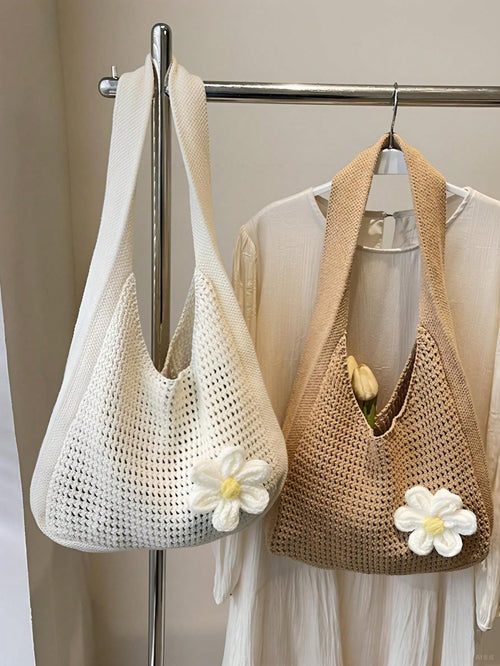 Shoulder Woven Bag, New Vacation Casual Beach Bag, Crochet Woven Tote Handbag, Back To School Student Project Bag, Beach Bag, Holiday,Straw Bag