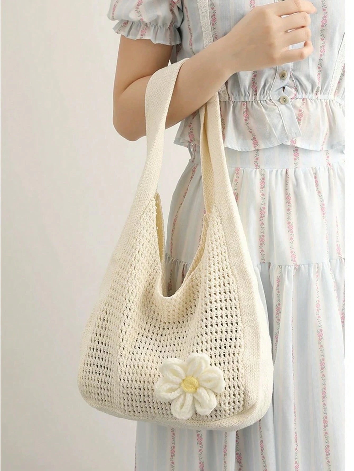 Shoulder Woven Bag, New Vacation Casual Beach Bag, Crochet Woven Tote Handbag, Back To School Student Project Bag, Beach Bag, Holiday,Straw Bag