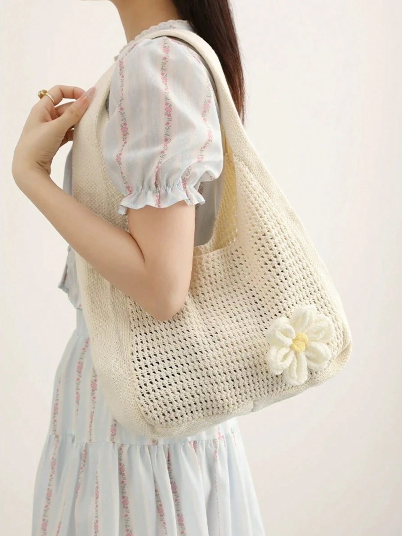 Shoulder Woven Bag, New Vacation Casual Beach Bag, Crochet Woven Tote Handbag, Back To School Student Project Bag, Beach Bag, Holiday,Straw Bag