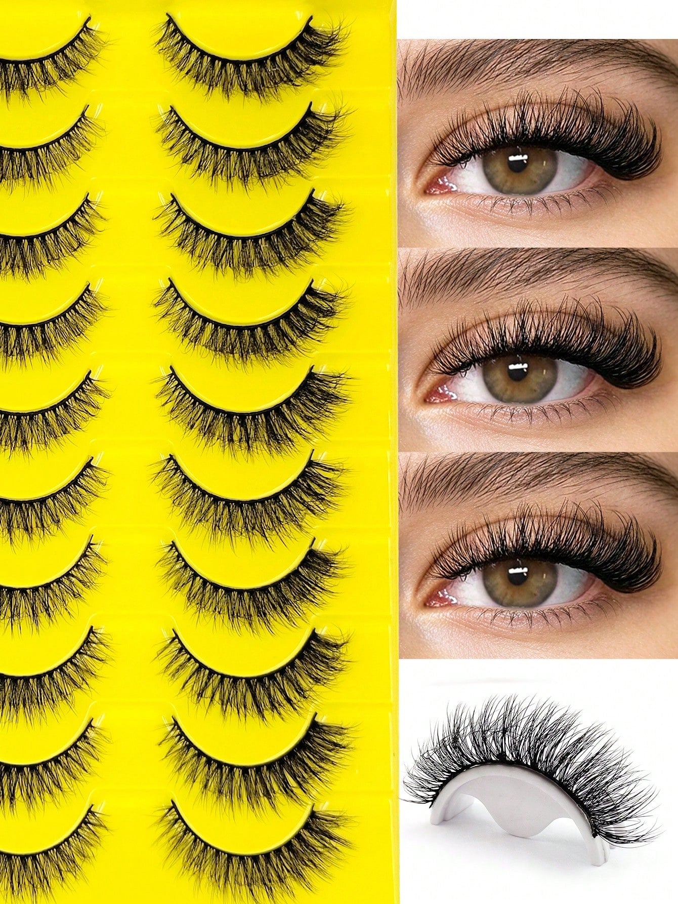 Sibeuna 10 Pairs Fluffy Natural Faux Mink Eyelashes, Natural Curly, Soft & Lightweight, Reusable, Black Thin Band False Eyelashes,Cat Eye Lashes