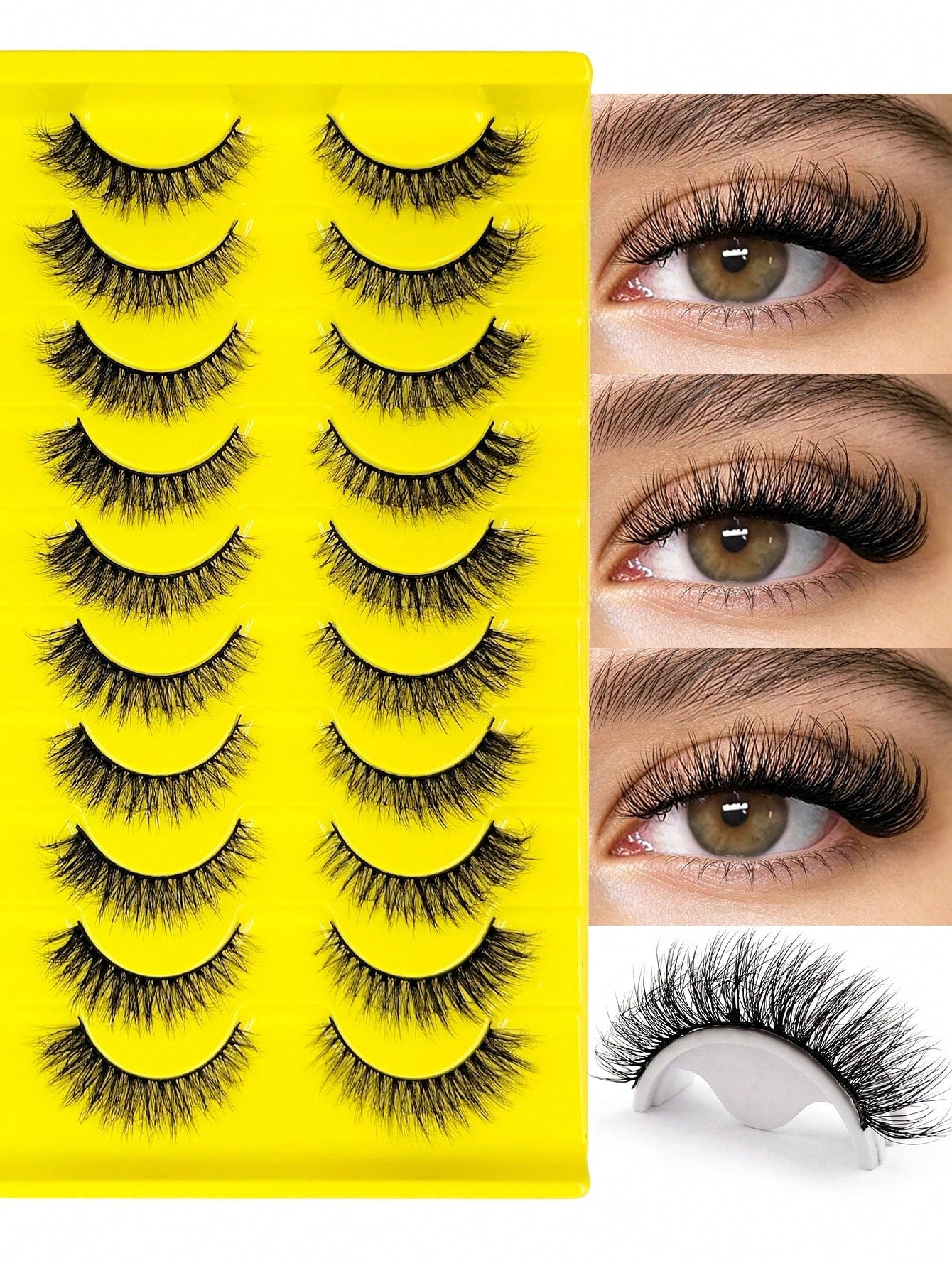 Sibeuna 10 Pairs Fluffy Natural Faux Mink Eyelashes, Natural Curly, Soft & Lightweight, Reusable, Black Thin Band False Eyelashes,Cat Eye Lashes