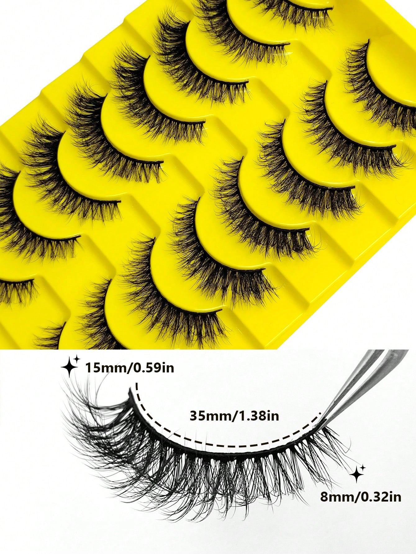 Sibeuna 10 Pairs Fluffy Natural Faux Mink Eyelashes, Natural Curly, Soft & Lightweight, Reusable, Black Thin Band False Eyelashes,Cat Eye Lashes