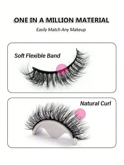 Sibeuna 10 Pairs Fluffy Natural Faux Mink Eyelashes, Natural Curly, Soft & Lightweight, Reusable, Black Thin Band False Eyelashes,Cat Eye Lashes