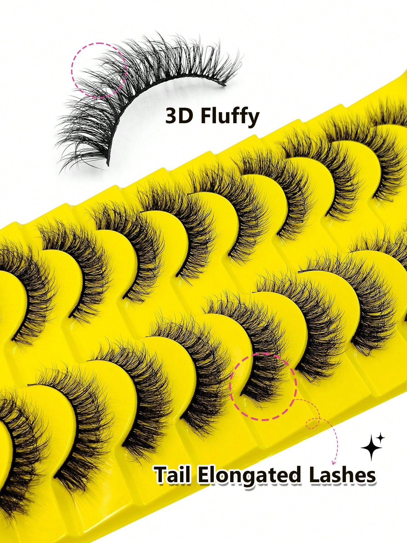 Sibeuna 10 Pairs Fluffy Natural Faux Mink Eyelashes, Natural Curly, Soft & Lightweight, Reusable, Black Thin Band False Eyelashes,Cat Eye Lashes