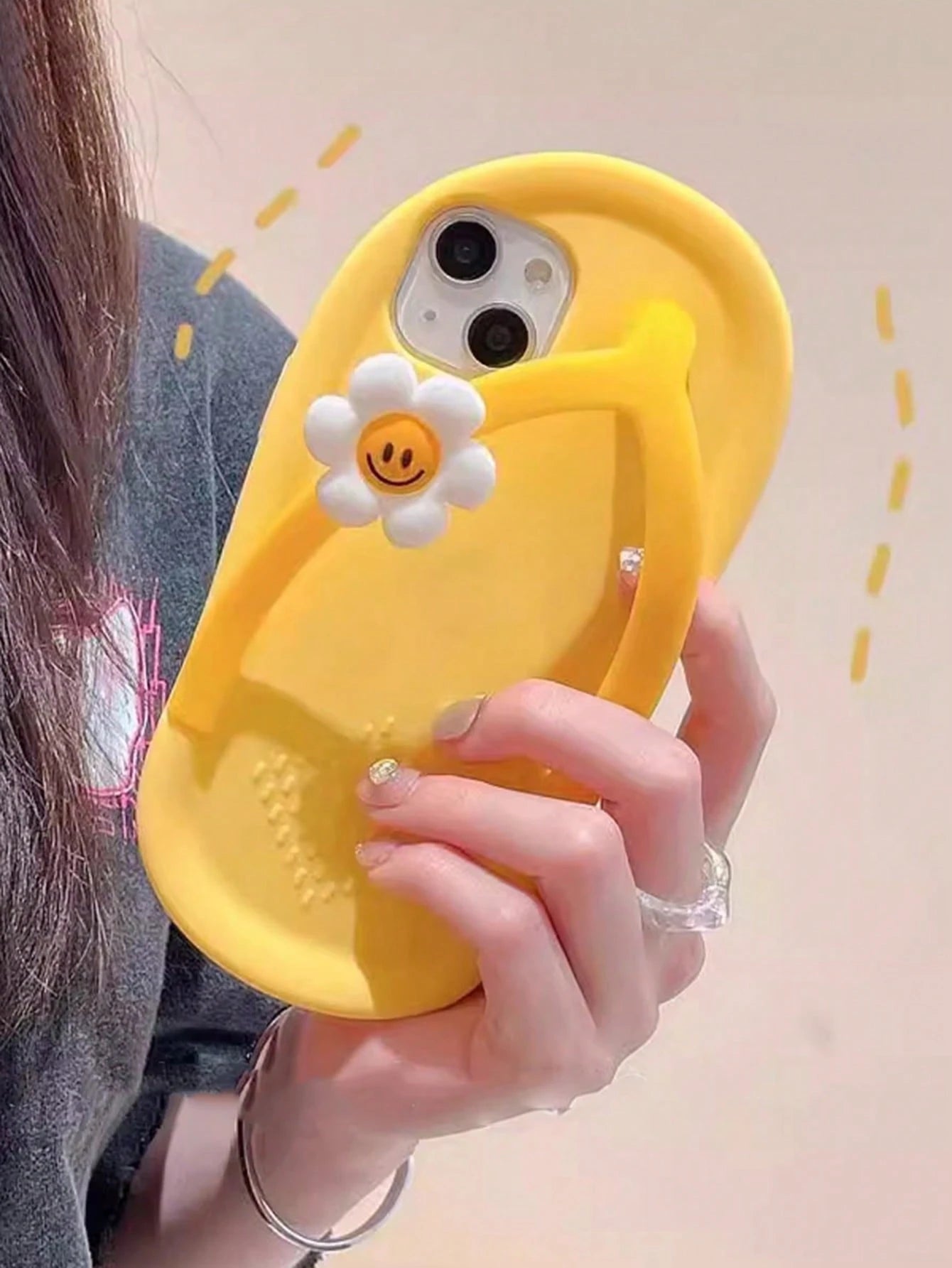 Silicone Cute Ugly Cute Funny Yellow Flip Flop Shaped Silicone Flower Decor Phone Case Compatible With IPhone 17/16 Pro Max/15/14/13/12/11/XS/XS Max/XR/7/8 Plus, Adorable Novelty Cases Spring Gift Bir