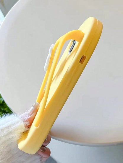 Silicone Cute Ugly Cute Funny Yellow Flip Flop Shaped Silicone Flower Decor Phone Case Compatible With IPhone 17/16 Pro Max/15/14/13/12/11/XS/XS Max/XR/7/8 Plus, Adorable Novelty Cases Spring Gift Bir