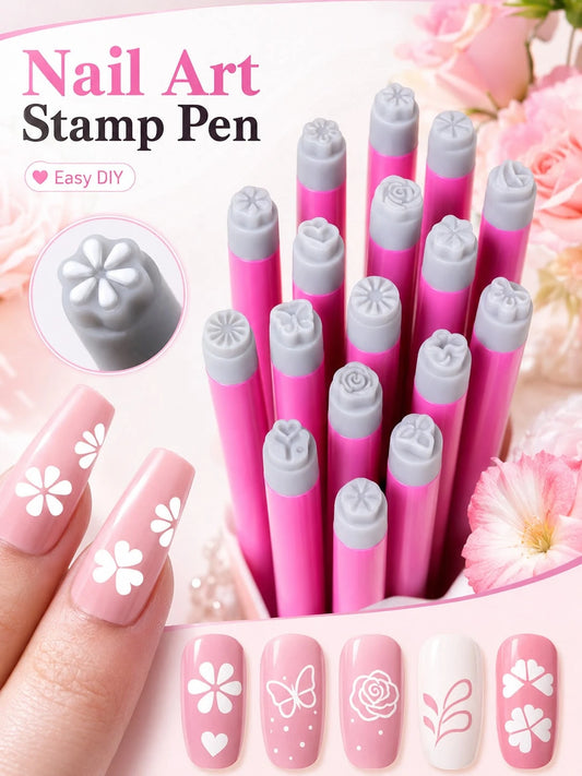 Silicone Nail Art Stamp Pen Set, 5/10/15/30pcs Flower Butterfly Heart Rose Pattern Stamp Pens, Easy DIY Nail Art Stamp Tools, Suitable For Gel Nail Polish, Press-On Nails, Beginner Nail Art Transfer P