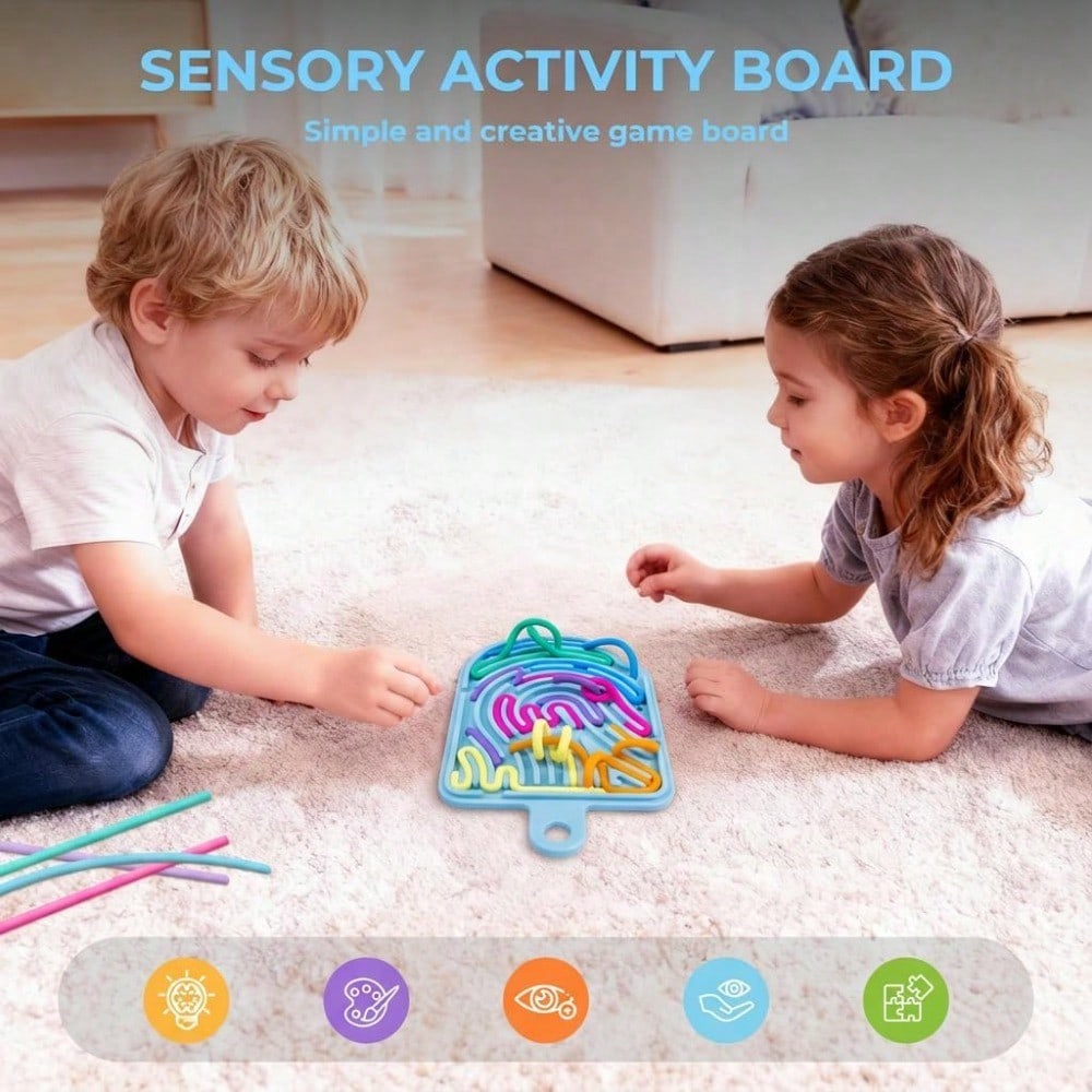 Silicone Sensory Activity Board, Double-Sided Pressure Relief Toy Suitable For Anxiety, Stress, ADHD, Autism And Soothing, Noise-Free And Mess-Free, Comes With Portable Travel Bag And 12 Pull Strings