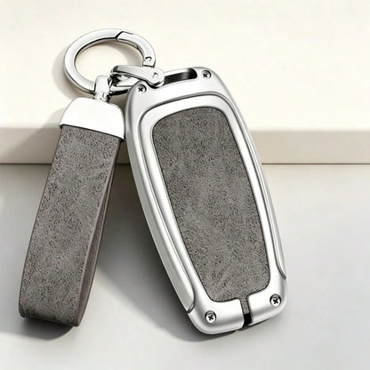 Silver-Edged Zinc Alloy Protective Case With Carabiner Lanyard, Compatible With Audi Classic 3-Button Key Models, Fits A4 B8, A5, A6 C7, A7, A8, Q5, Q7, S4, S5, S6, S7, SQ5, RS4 (B8), RS5, RS6 (C7), R