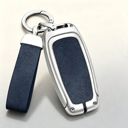 Silver-Edged Zinc Alloy Protective Case With Carabiner Lanyard, Compatible With Audi Classic 3-Button Key Models, Fits A4 B8, A5, A6 C7, A7, A8, Q5, Q7, S4, S5, S6, S7, SQ5, RS4 (B8), RS5, RS6 (C7), R