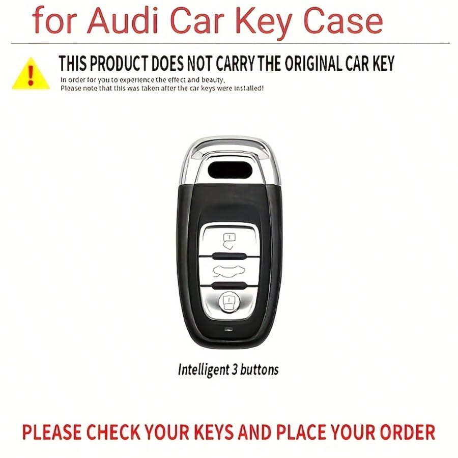 Silver-Edged Zinc Alloy Protective Case With Carabiner Lanyard, Compatible With Audi Classic 3-Button Key Models, Fits A4 B8, A5, A6 C7, A7, A8, Q5, Q7, S4, S5, S6, S7, SQ5, RS4 (B8), RS5, RS6 (C7), R