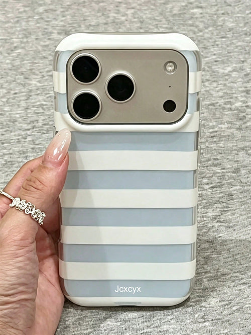 Simple Fashion Pink Blue Stripes Glossy Jelly Phone Case Compatible With IPhone 17 Pro Max 17 Pro 17 16 Pro Max 16 Pro 16 15 Pro Max 15 Pro 14 Pro Max 14 Pro 13 12 11 Cute Macaron Color Anti-Drop Prot
