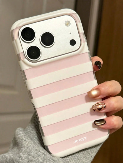 Simple Fashion Pink Blue Stripes Glossy Jelly Phone Case Compatible With IPhone 17 Pro Max 17 Pro 17 16 Pro Max 16 Pro 16 15 Pro Max 15 Pro 14 Pro Max 14 Pro 13 12 11 Cute Macaron Color Anti-Drop Prot