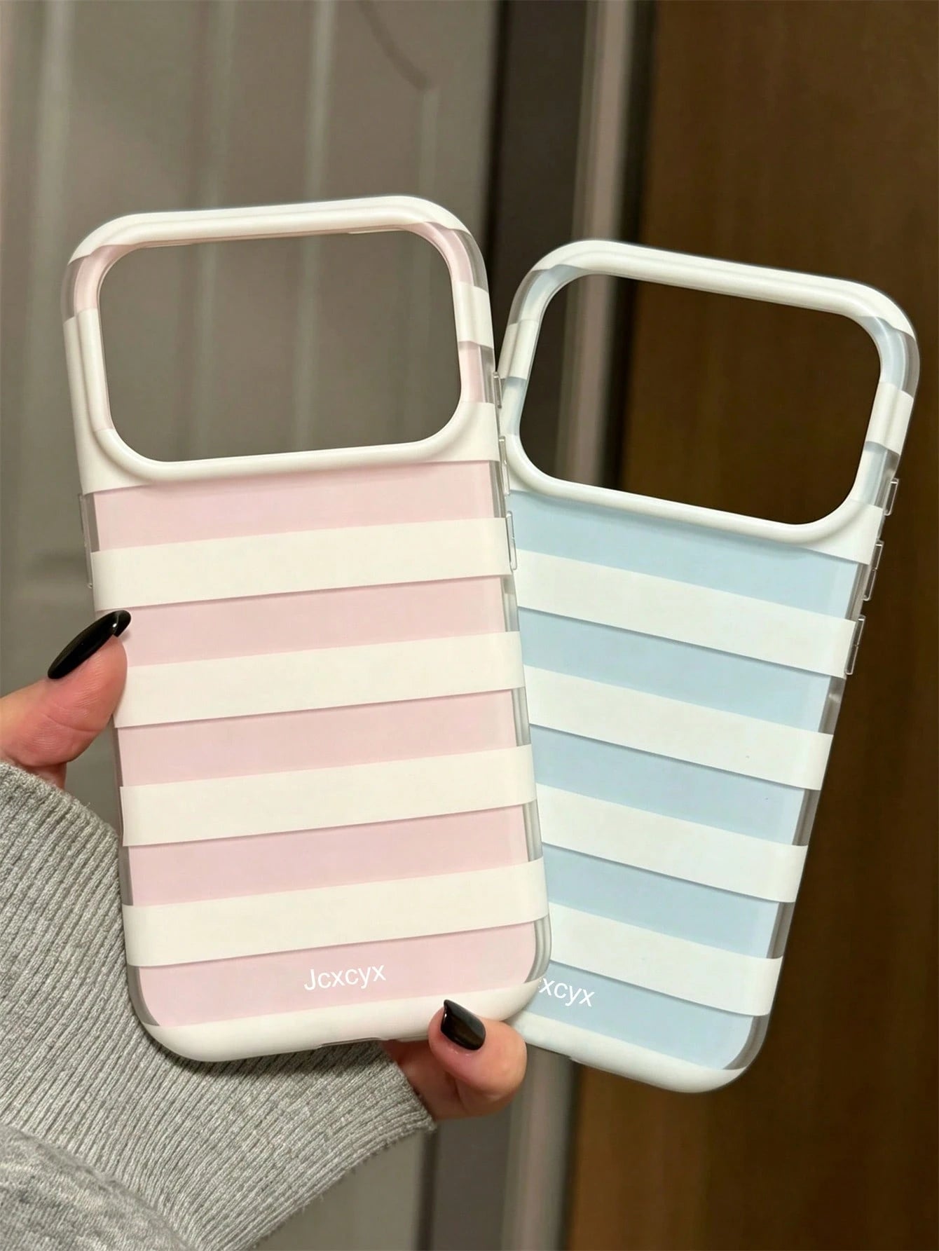 Simple Fashion Pink Blue Stripes Glossy Jelly Phone Case Compatible With IPhone 17 Pro Max 17 Pro 17 16 Pro Max 16 Pro 16 15 Pro Max 15 Pro 14 Pro Max 14 Pro 13 12 11 Cute Macaron Color Anti-Drop Prot