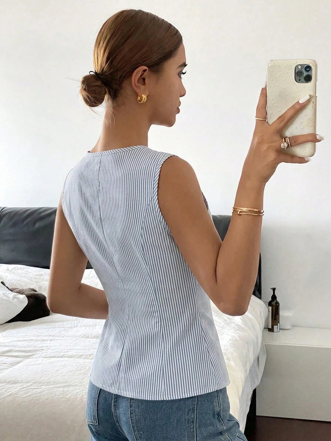 Siren Gaze Women's Casual Elegant Striped Print Tank Top, 51% Cotton, Summer For Ladies, Summer Top