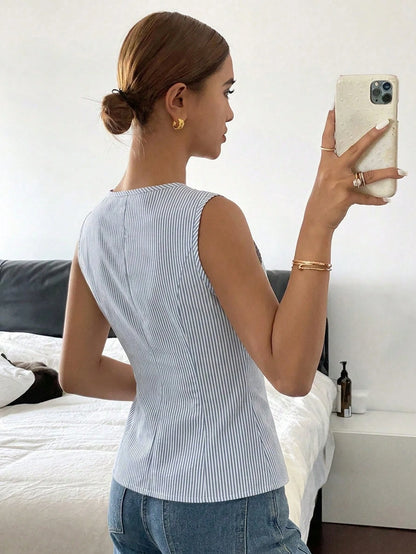 Siren Gaze Women's Casual Elegant Striped Print Tank Top, 51% Cotton, Summer For Ladies, Summer Top