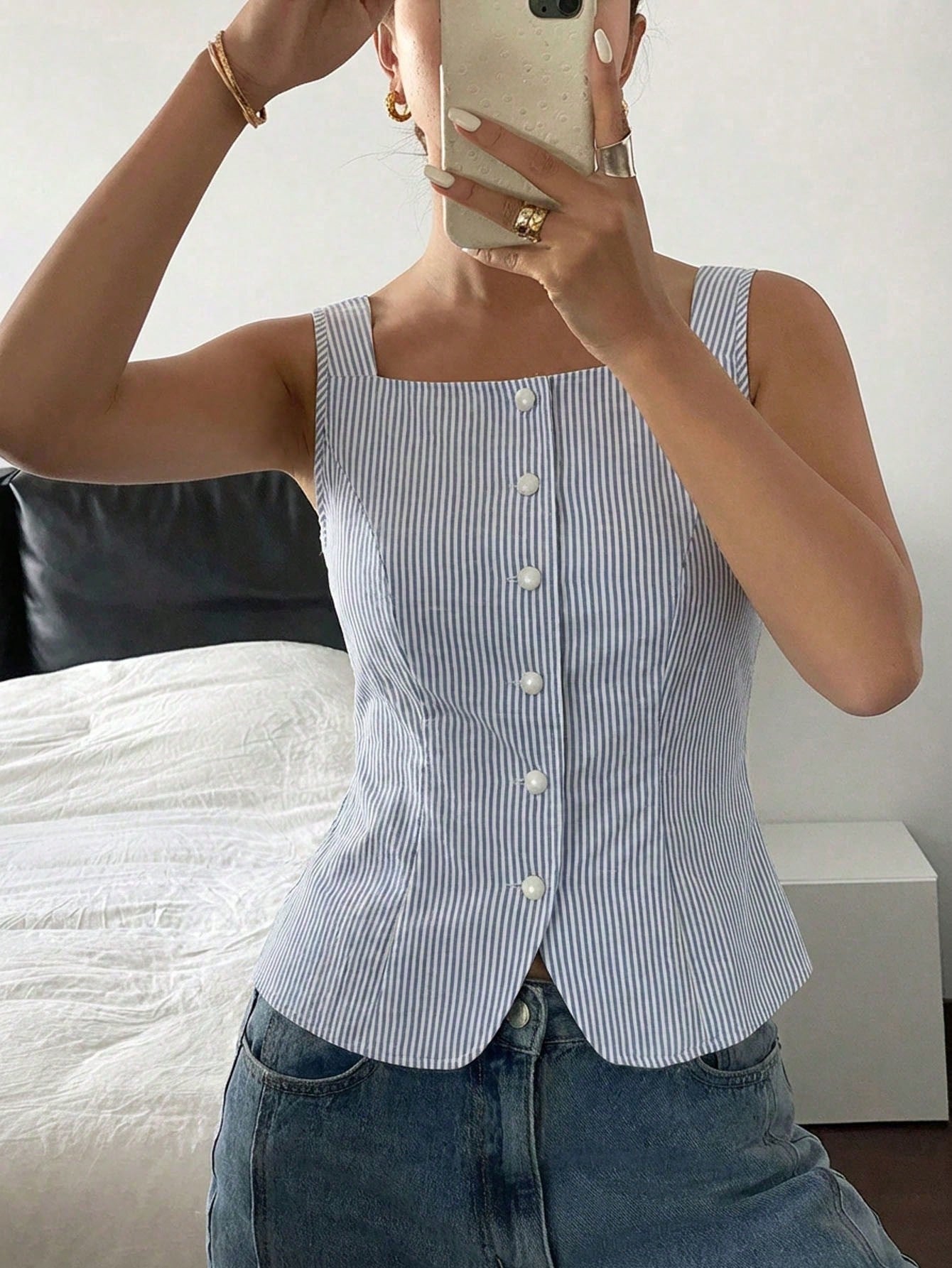 Siren Gaze Women's Casual Elegant Striped Print Tank Top, 51% Cotton, Summer For Ladies, Summer Top